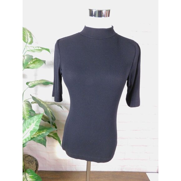 Truth Republic S Black Ribbed Mock Neck Top - Picture 1 of 11
